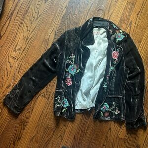 Johnny Was grey crushed velvet embroidered M jacket